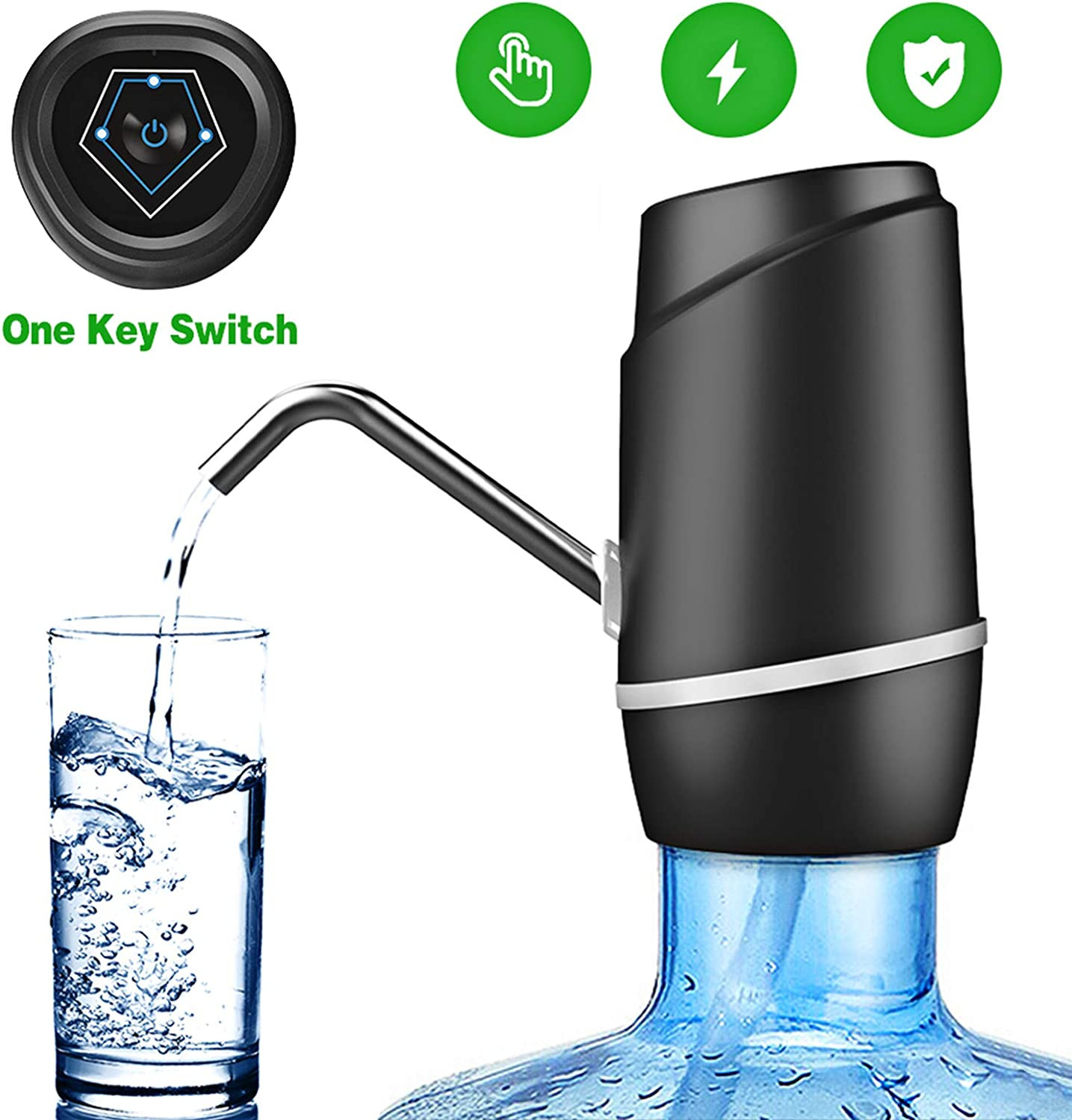 5 Gallon Water Dispenser,Electric Drinking Water Pump Portable Water Dispenser Universal USB Charging Water Bottle Pump For 2-5 Gallon With 2 Silicone
