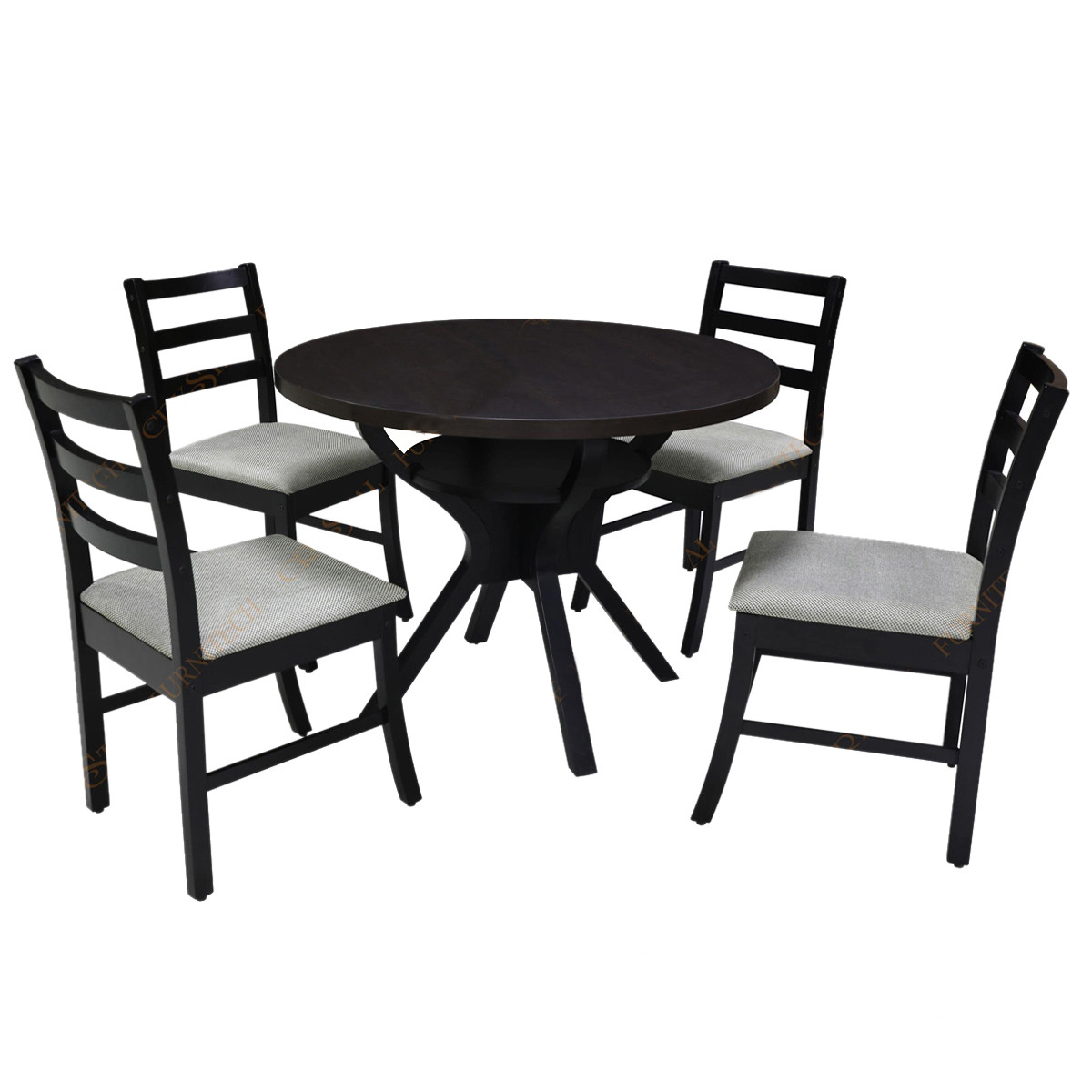 Solid Sheesham Teak Wood Round Dining Table 4 Seater with Chairs Sets | Round Dining Table 4 Seater Wooden | Dining Table 4 Seater Set | Dining Room Sets Furniture | Walnut Finish
